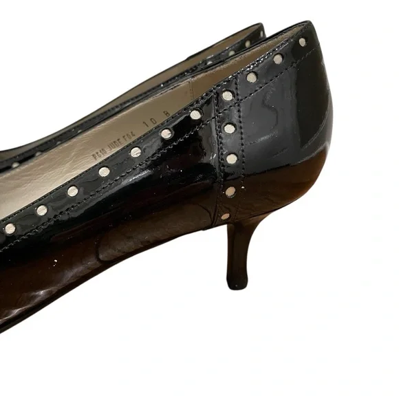 Coach Jude Patent Leather Black Parchment Studded Tassel Kitten Heels Women 10 - Picture 3 of 11